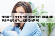 赚钱软件不用手机号直接微信等的（赚钱软件不用手机号的马上能提现的软件）